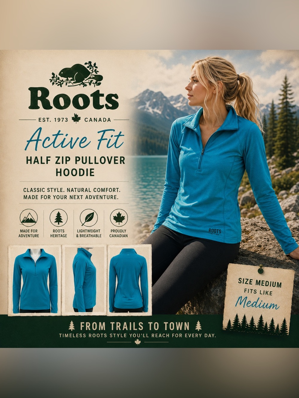 🔥 BUNDLE & SAVE 🔥 💙 ROOTS ACTIVE | Teal | Half-Zip Pullover | Activewear | Mediu